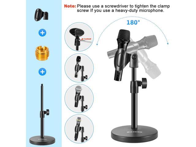 BILIONE 3 in 1 Multi Function Desktop Microphone Stand, Adjustable Table Mic Stand with Microphone Clip, Cell Phone Clip, 5/8' Male to 3/8' Female...