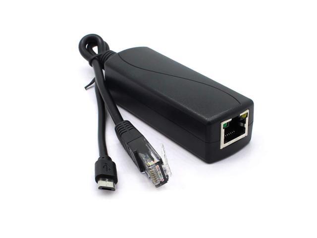 Gigabit PoE Splitter, 48V to 5V 2.4A Micro USB Ethernet Adapter, Compatible with Raspberry Pi 3B+, IP Camera and More
