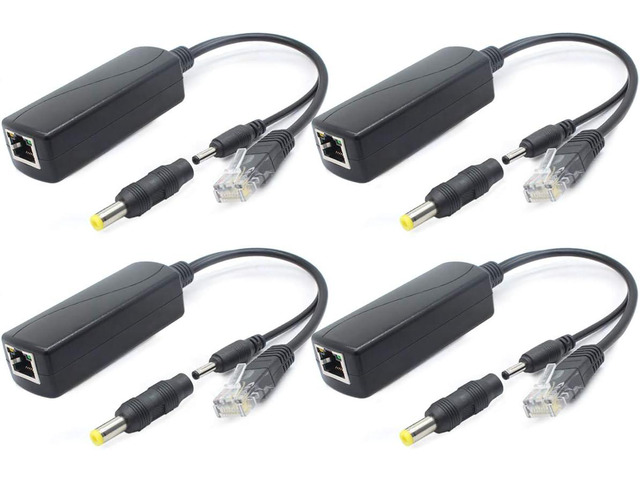 ANVISION 4-Pack 5V Gigabit PoE Splitter, 48V to 5V 2.4A Adapter, 10/100/1000Mbps, Plug 3.5mm x 1.35mm, 5.5mm x 2.1mm Connector, IEEE 802.3af...