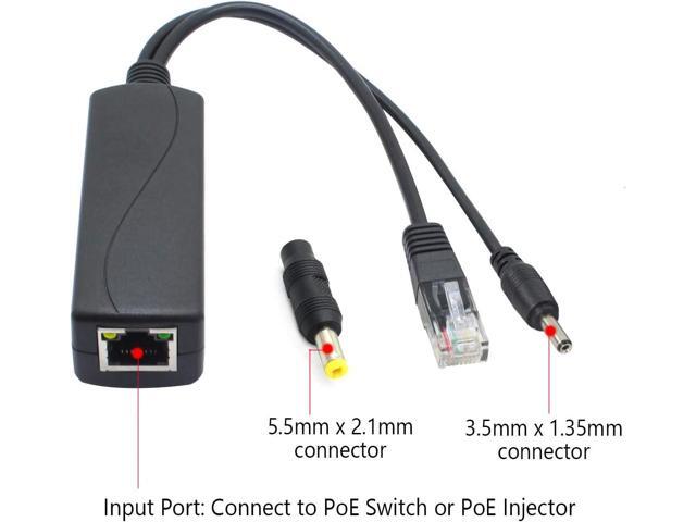 4-Pack 5V PoE Splitter, 48V to 5V 2.4A Adapter, Plug 3.5mm x 1.35mm, 5.5mm x 2.1mm Connector, IEEE 802.3af Compliant, for IP Camera and More