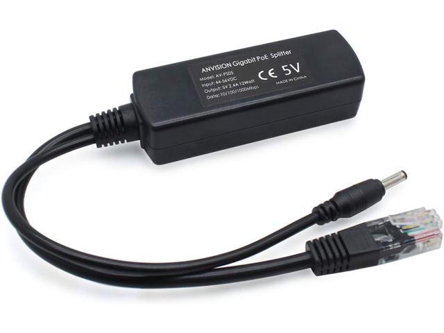 ANVISION 2-Pack 5V Gigabit PoE Splitter, 48V to 5V 2.4A Adapter, Plug 3.5mm x 1.35mm, 5.5mm x 2.1mm Connector, IEEE 802.3af Compliant, for IP...