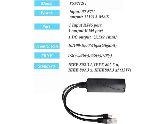 Gigabit PoE Splitter 12V 1A Output, IEEE 802.3af Standard Compliant 10, 100, 1000Mbps Power Over Ethernet Splitter Adapter for Security Camera CCTV...