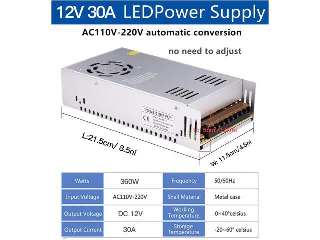 DC 12V 30A Power Supply 360W Universal Regulated Switching AC to DC Converter AC110V/220V (SMPS) Transformer Driver Adapter for LED Strip Light,...