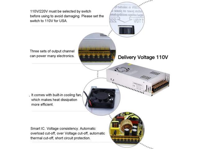 DC 12V 30A Power Supply 360W Universal Regulated Switching AC to DC Converter AC110V/220V (SMPS) Transformer Driver Adapter for LED Strip Light,...