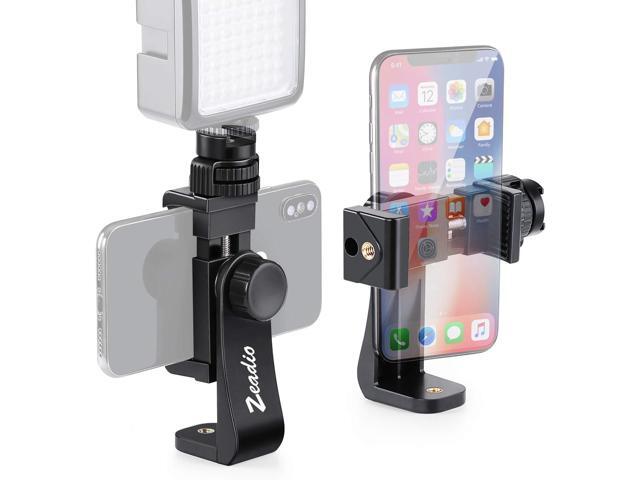 Zeadio Tripod Smartphone Mount, Cell Phone Holder Adapter Clamp with Cold-Shoe Mount, Selfie Stick and Monopod Adjustable Clamp, Fits for All...
