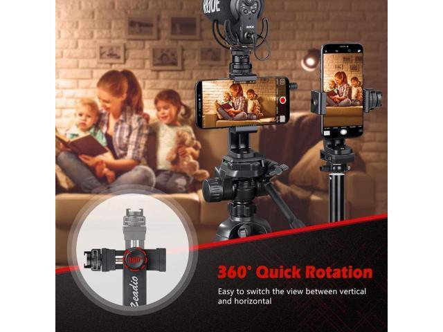 Zeadio Tripod Smartphone Mount, Cell Phone Holder Adapter Clamp with Cold-Shoe Mount, Selfie Stick and Monopod Adjustable Clamp, Fits for All...