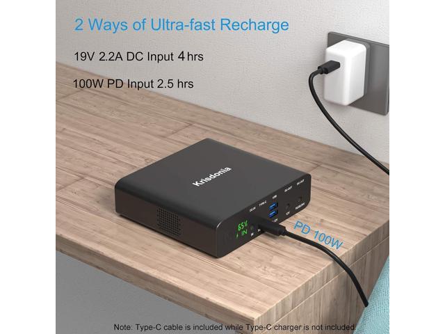 Krisdonia Portable Laptop Charger 32000mAh 100W PD Power Bank, External Battery Pack with 1 USB-C PD3.0 Port, 2 DC Ports, 2 USB QC3.0 Ports for...