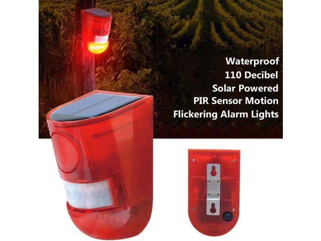 Solar Security Light Alarm,2Pack IP65 Waterproof PIR LED Motion Sensor Flashing Light Lamp,Built in Battery,Energy Saving Warning 110dB Loud Siren...