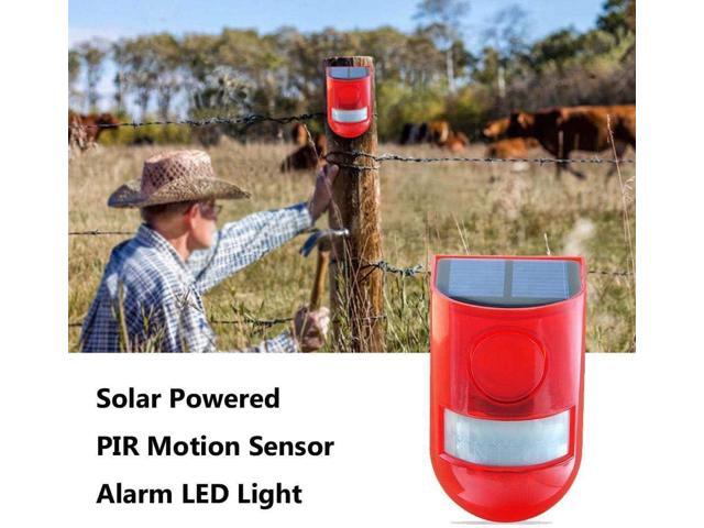 Solar Security Light Alarm,2Pack IP65 Waterproof PIR LED Motion Sensor Flashing Light Lamp,Built in Battery,Energy Saving Warning 110dB Loud Siren...