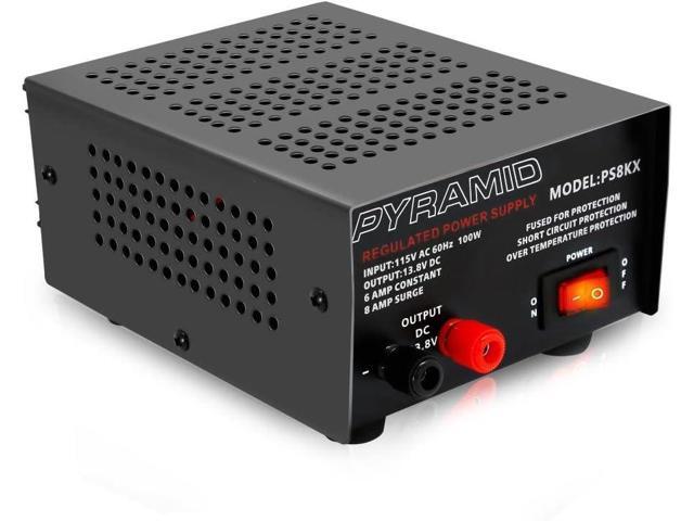 Pyramid Universal Compact Bench Power Supply - 6 Amp Linear Regulated Home Lab Benchtop AC-to-DC 12V Converter w/ 13.8 Volt DC 115V AC 100 Watt.