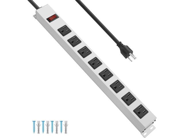 JUNNUJ Metal 8 Outlet Power Strip, Mountable Heavy Duty Power Strip, 1200J Surge Protector Wall Mount Screws Outlet with Switch, Gaming Desk Strips...