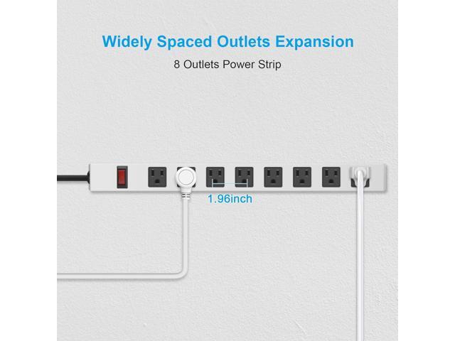 JUNNUJ Metal 8 Outlet Power Strip, Mountable Heavy Duty Power Strip, 1200J Surge Protector Wall Mount Screws Outlet with Switch, Gaming Desk Strips...