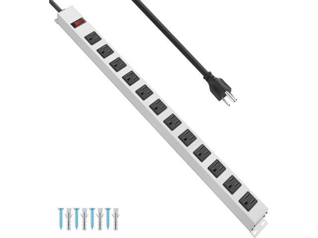 JUNNUJ Metal 12 Outlet Power Strip, Mountable Heavy Duty Power Strip, 1200J Surge Protector Wall Mount Screws Outlet with Switch, Gaming Desk...
