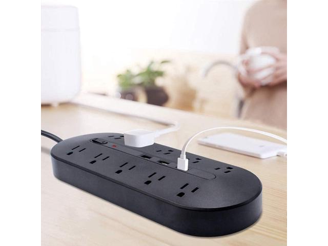 10-Outlet Power Strip with 3 USB Ports, 3 Prong Adapter, 6.6ft Extension Cord, 5V 3.4A USB, Surge Protector - Black