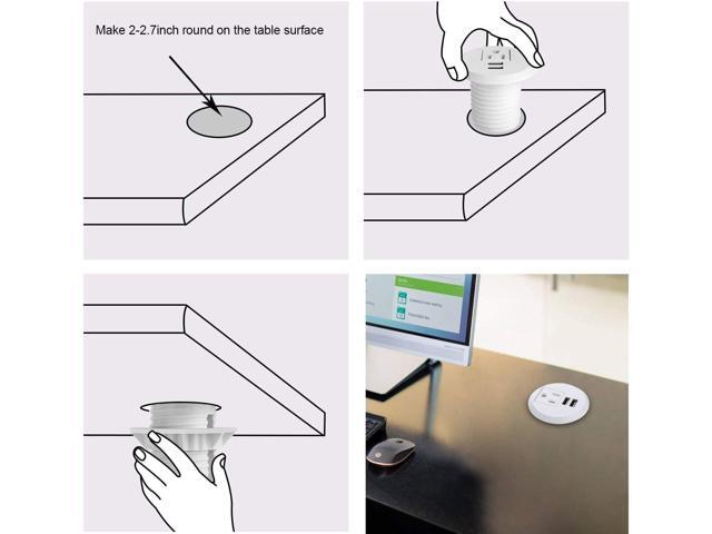Maggie Desktop Power Grommet,2inch Hole Table Power Grommet Outlet with 2 USB Charging Ports,6.5ft Extension Cord Desk Power Strip with 1 Outlets...