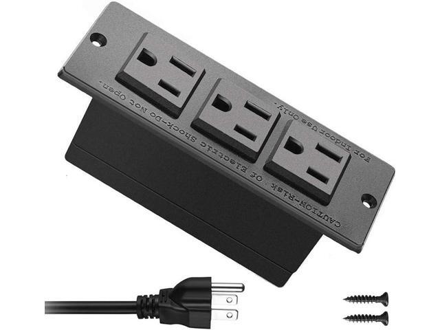 Recessed Power Strip Black Desk Mount Power Grommet Socket for Cabinet 3 AC Outlets 6.56'ft Power Cord for Counter Drawer Furniture Workbench UL...