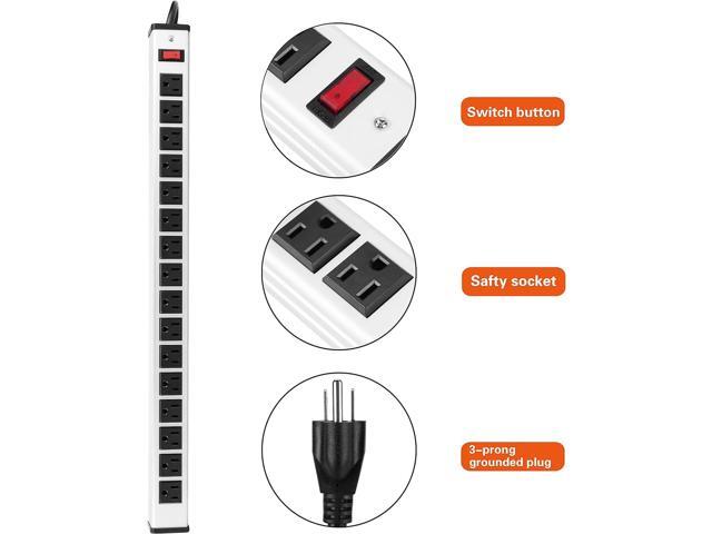 Oviitech 16 Outlets Heavy Duty Metal Socket Power Strip,15-Foot Long Extension Cord with Circuit Breaker. Mounting Brackets...