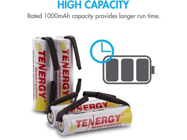 Tenergy Rechargeable 1.2V AA NiCD Battery, 1000mAh High Capacity Batteries Flat Top with Tabs for Shavers, Trimmers, Razors, 12 Pack