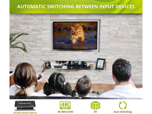 Kinivo HDMI Switch 4K HDR, (5 Port, 4K 30Hz, Auto-Switching, IR Wireless Remote)