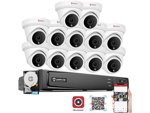 Anpviz 16 Channel NVR POE Security Systems, 16CH H.265+ NVR with 4TB HDD, 12pcs 5MP IP POE Turret Cameras Outdoor with Audio Security System, Night.