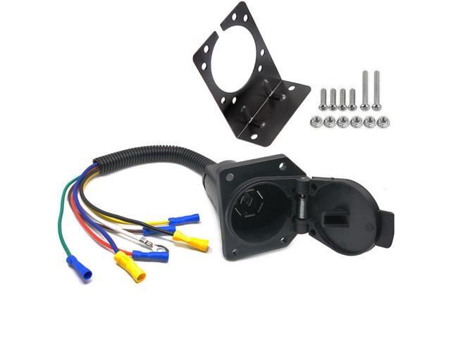 CARROFIX 7 Way RV-Style Trailer Connector Socket with Wiring Harness and Mounting Bracket