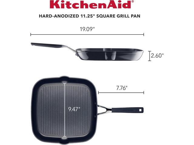 KitchenAid Hard Anodized Nonstick Square Grill Pan/Griddle with Pour Spouts, 11.25 Inch, Onyx Black