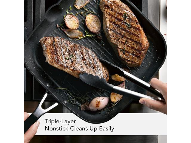 KitchenAid Hard Anodized Nonstick Square Grill Pan/Griddle with Pour Spouts, 11.25 Inch, Onyx Black