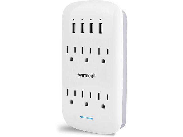 Oviitech 6 Outlet Extender with 4 USB Charging Ports(4.2A Total),Wall Mount Outlet Plugs 900 Joules Wall Surge Protector And Top Phone Holder,ETL...