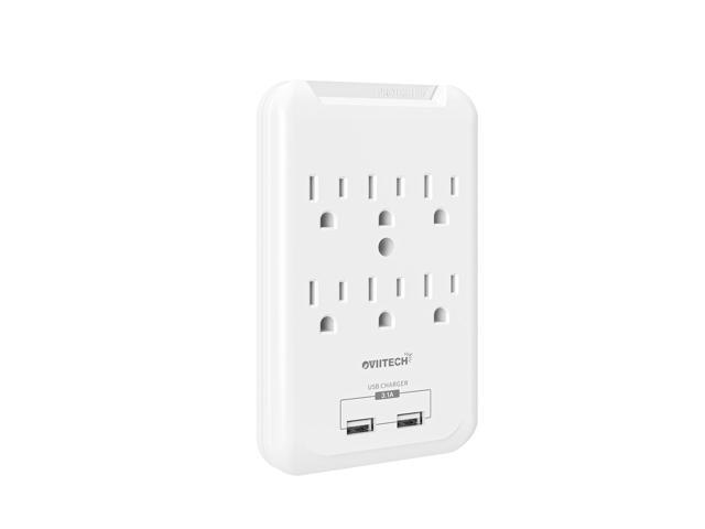 OviiTech Multi-Function Wall Mount Adapter, Surge Protector Charging Station, Dual 3.1AMP USB Charging Ports,6 AC Socket Outlet Plugs,White