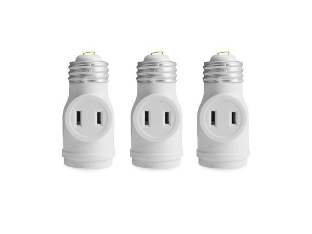 2 Outlet Light Socket to Plug Adapter, Electrical Screw in Light Bulb Socket Outlet Adapter, Lamp Holder, Dual Polarized E26 ETL, White (3PACK)