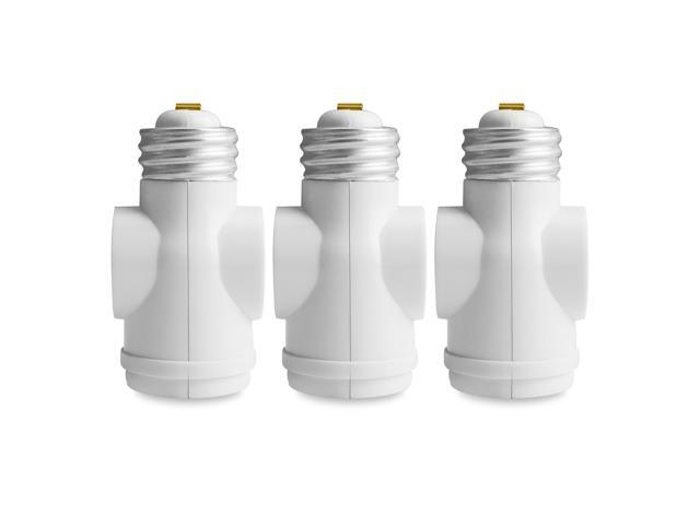 2 Outlet Light Socket to Plug Adapter, Electrical Screw in Light Bulb Socket Outlet Adapter, Lamp Holder, Dual Polarized E26 ETL, White (3PACK)