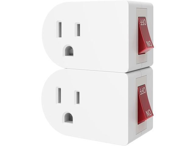 Oviitech 2 Pack Grounded Outlet Wall Tap Adapter with On/Off Power Switch,Single Outlet with Switch in White
