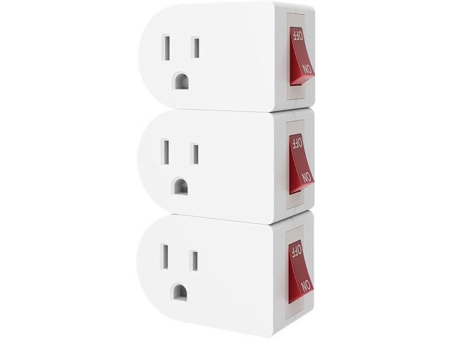 oviitech 3 Pack Grounded Outlet Wall Tap Adapter with On/Off Power Switch,Single Outlet with Switch in White