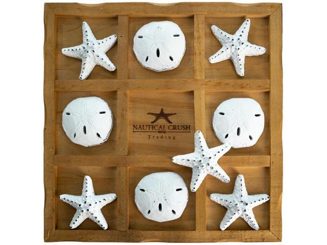 Tic Tac Toe Game - 9' X 9' Tic Tac Toe Decor Home W/ White Resin Starfish & Sand Dollars - Real Wooden Tic Tac Toe Game - Tic Tac Toe Coffee Table...