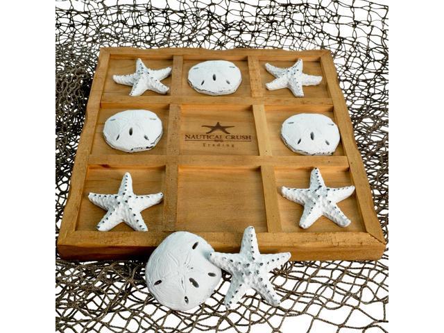 Tic Tac Toe Game - 9' X 9' Tic Tac Toe Decor Home W/ White Resin Starfish & Sand Dollars - Real Wooden Tic Tac Toe Game - Tic Tac Toe Coffee Table...