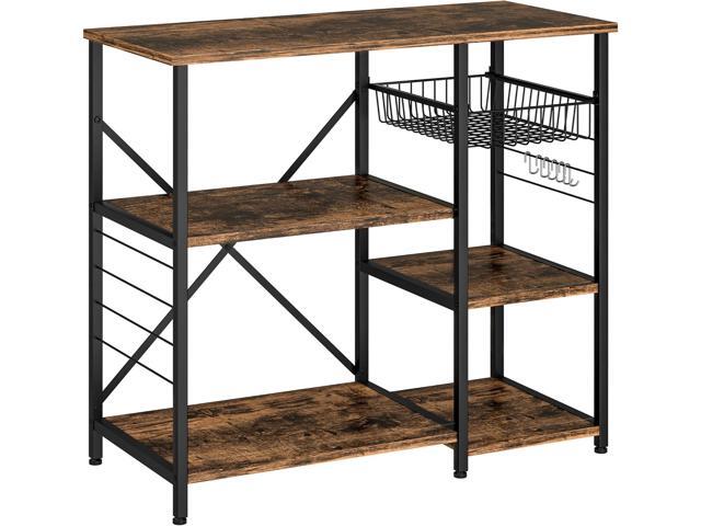 Rustic Brown Kitchen Bakers Rack with Coffee Bar & Microwave Stand