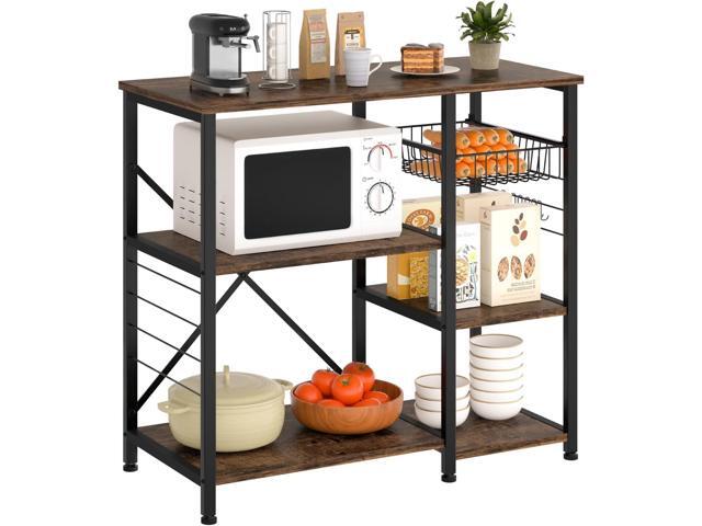 Rustic Brown Kitchen Bakers Rack with Coffee Bar & Microwave Stand