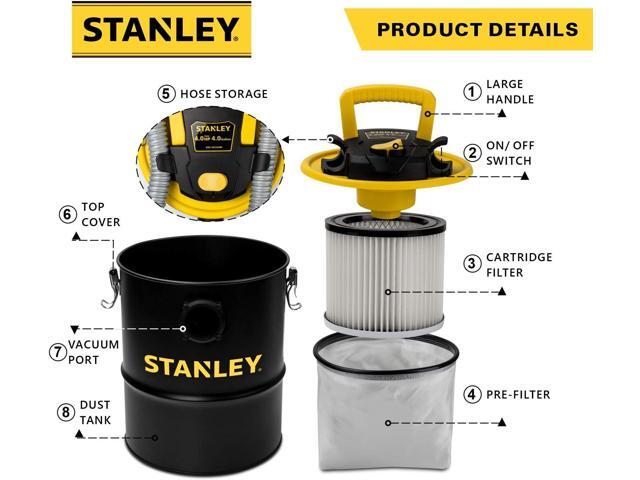 STANLEY Ash Vacuum Cleaner, Portable 4 Gallon Capacity Ash Vac Canister, Powerful 4 Peak HP Horsepower Motor, Ideal for Pellet Stoves, BBQ Grills,...