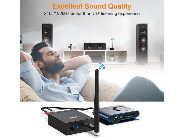 1Mii 2.4Ghz Wireless Audio Transmitter Receiver for TV, 320ft Long Range 20ms Low Delay 192kHz/24bit HiFi Audio, Wireless Adapter Kit for...