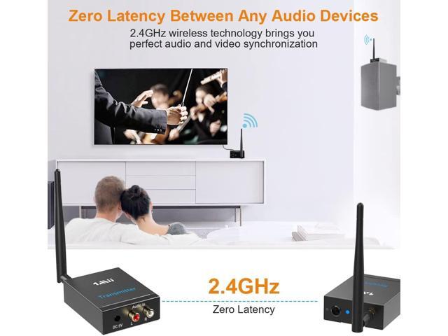 1Mii 2.4Ghz Wireless Audio Transmitter Receiver for TV, 320ft Long Range 20ms Low Delay 192kHz/24bit HiFi Audio, Wireless Adapter Kit for...