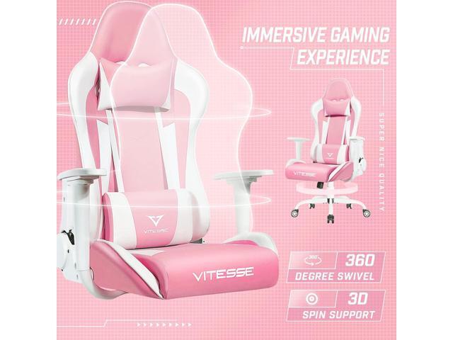 Pink Gaming Chair for Girl, Cute Kawaii Racing Office Desk Chair,Adjustable High Back Swivel Leather Game Chair with Lumbar Support and Headrest