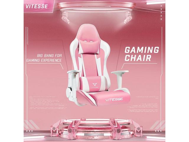 Pink Gaming Chair for Girl, Cute Kawaii Racing Office Desk Chair,Adjustable High Back Swivel Leather Game Chair with Lumbar Support and Headrest