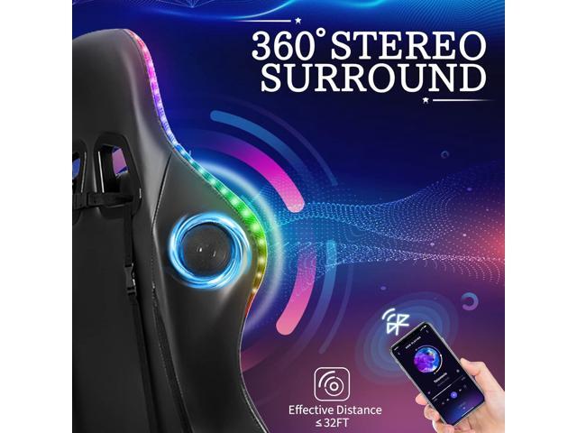 HOFFREE RGB Gaming Chair with Speakers Massage Computer Gaming Chair with LED Lights and Footrest High Back Video Game Chair for Adults Blue and Black