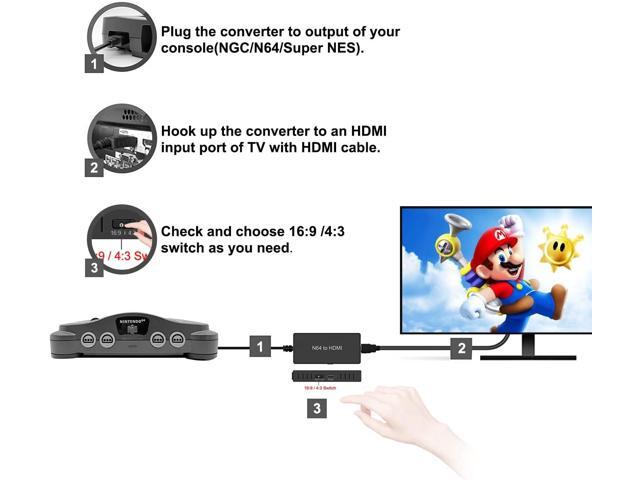 Y. D.F N64 to HDMI Converter Adapter Support 16:9/4:3 Conversion, HDMI Link Cable for N64 /SNES/NGC/SFCPlug and Play