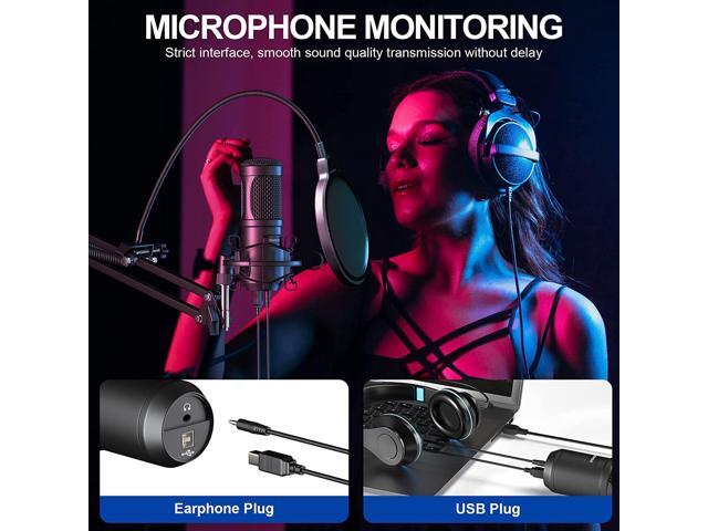 USB Condenser Microphone,192kHZ/24bit Professional PC Streaming Podcast Cardioid Microphone Kit with Boom Arm,Shock Mount,Pop Filter,for...