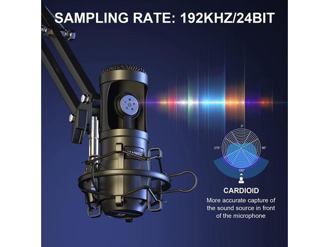 USB Condenser Microphone,192kHZ/24bit Professional PC Streaming Podcast Cardioid Microphone Kit with Boom Arm,Shock Mount,Pop Filter,for...