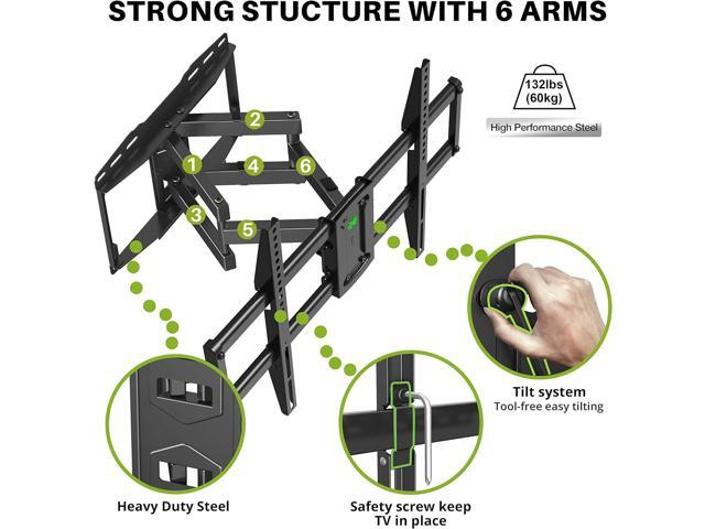 Full Motion TV Wall Mount for Most 37-86 inch TV, Swivel and Tilt Mount with Dual Articulating Arms Up to 132lbs, VESA 600x400mm, 16' Wood Studs,...