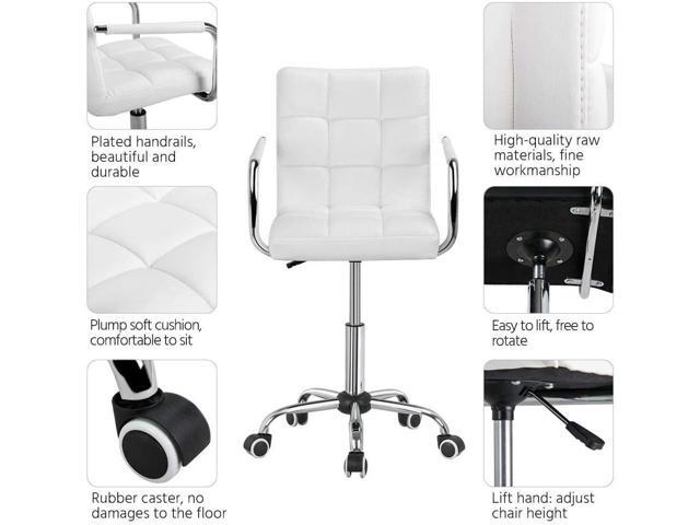 Yaheetech White Desk Chairs with Wheels/Armrests Modern PU Leather Office Chair Midback Adjustable Home Computer Executive Chair 360° Swivel