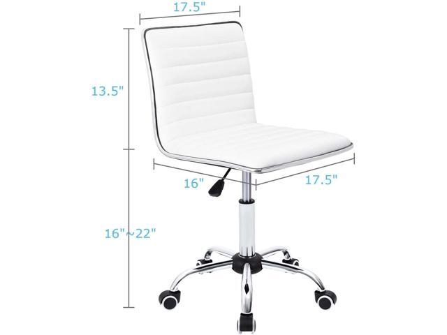 Furmax Mid Back Vanity Chair for Makeup Room, Low Back PU Leather Swivel Computer Desk, Task and Office Chair Retro with Armless Ribbed (White)