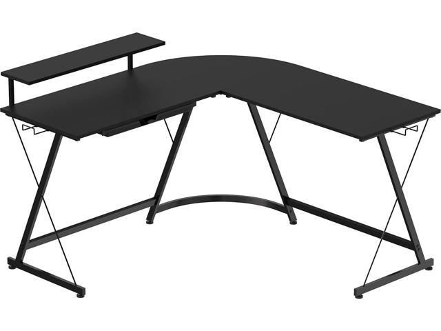 SHW Vista L-Shape Desk with Monitor Stand, Black